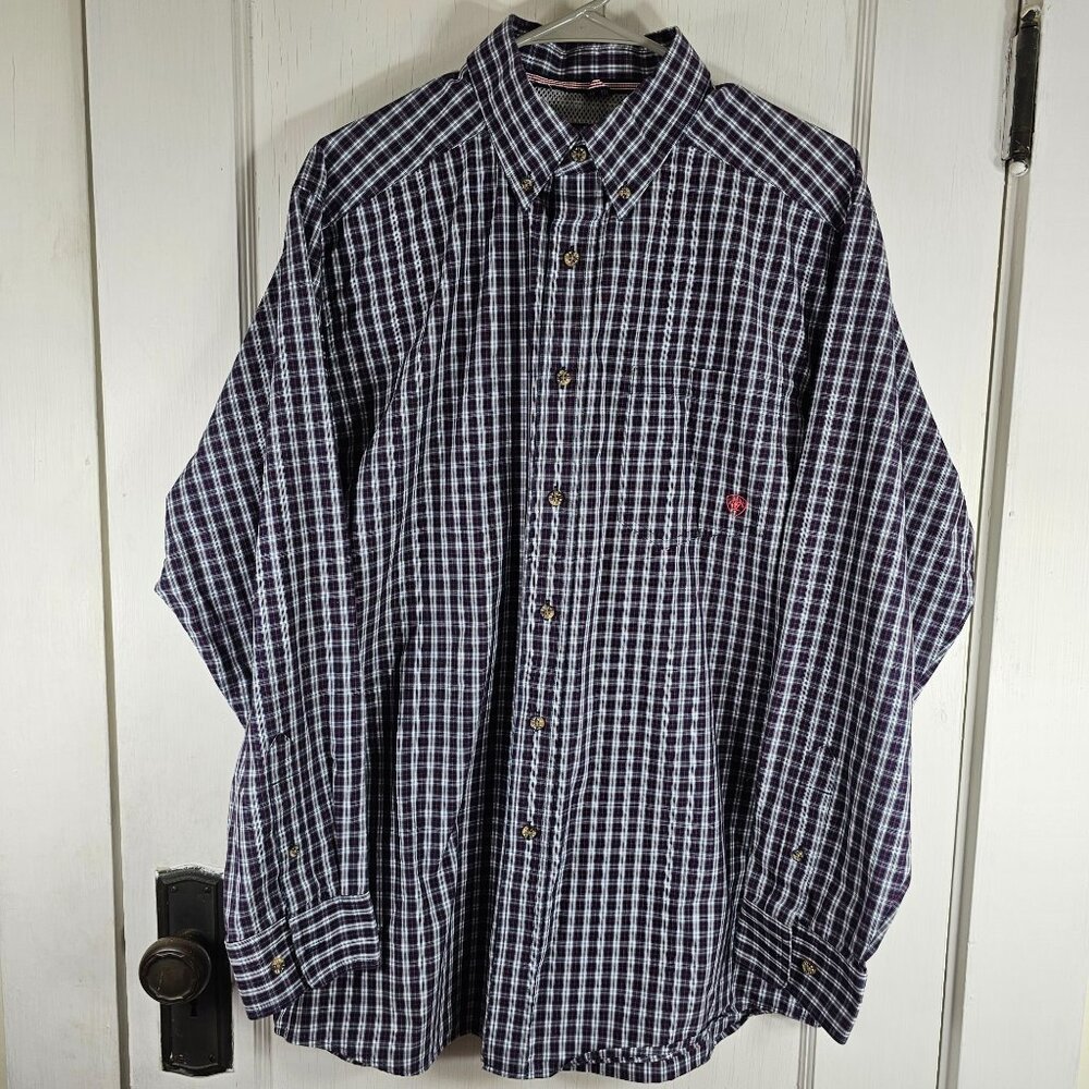 Ariat Pro Series Mens Size Large Plaid Button‎ Down Long Sleeve Shirt Cowboy
